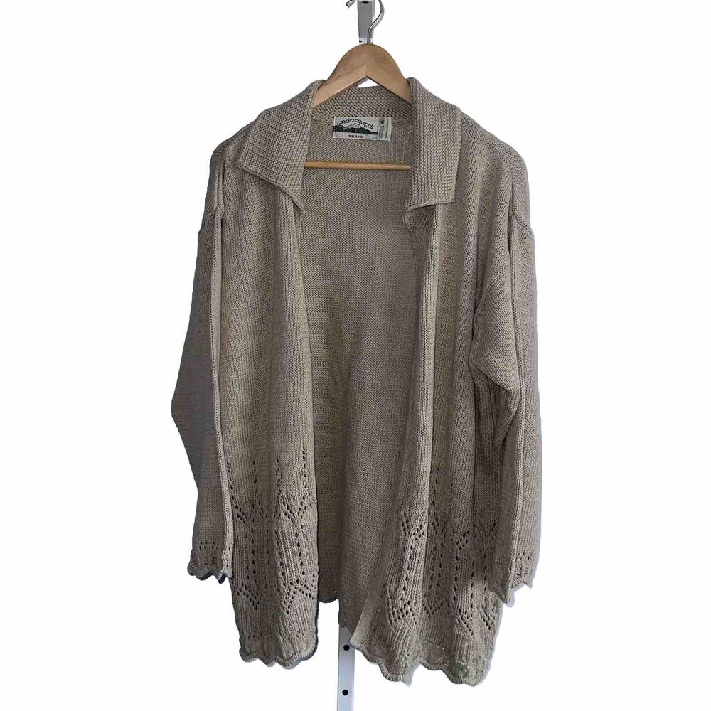 Aran Crafts Cardigan Sweater Women's Size XL Cotton Blend Knit Natural Beige